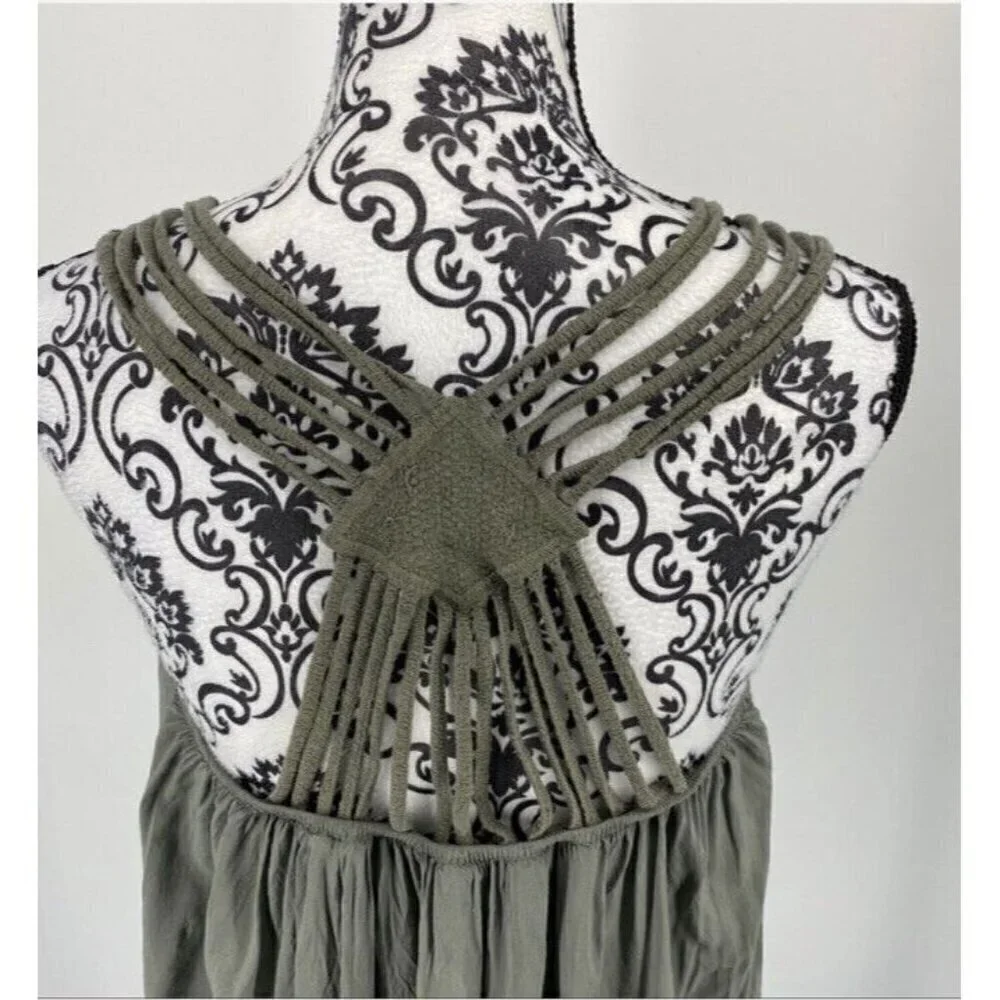 Italian made crochet trim cutout back tank. Olive. Summer Light. One Size - Picture 6 of 7